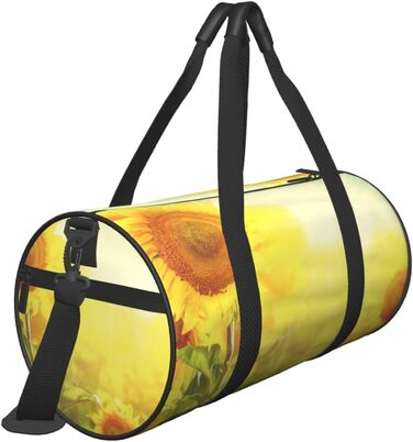 Спортивна сумка для подорожей, сумка-баул з квітковим принтом соняшників, чорна, універсальний розмір