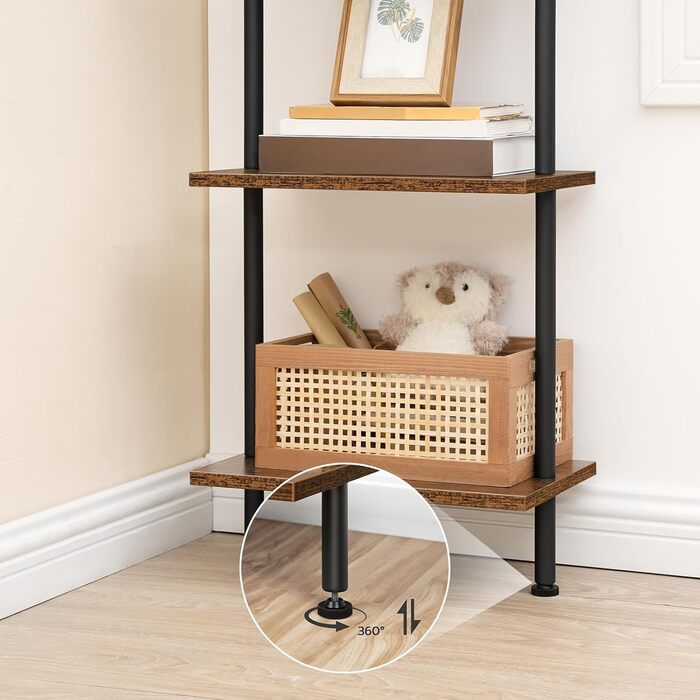 Полиця-драбина HOOBRO своїми руками, 6-ярусна настінна книжкова полиця, вузька книжкова полиця, полиця для демонстрації, полиця для зберігання, підставка для рослин, для вітальні, кабінету, вінтажний коричневий EBF651CJ01 39 x 24 x 200,5 см темно-коричнев