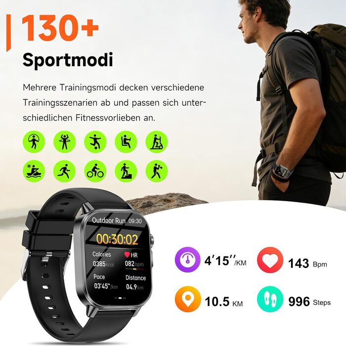 Чоловічий смарт-годинник з ЕКГ/BAT/ІМТ/ВСР/сечовою кислотою/світлодіодним підсвічуванням, 2.0-дюймовий годинник для здоров&39я з 24-годинним вимірюванням артеріального тиску, SpO2, монітором серцевого ритму, температурою тіла, монітором сну/апное, екстрен