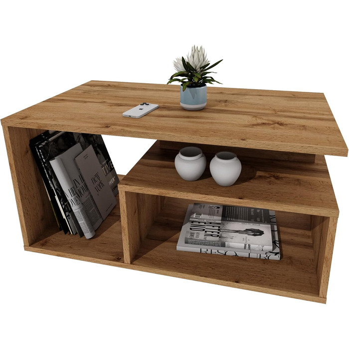 Журнальний столик з відділенням для зберігання речей 90x50x44 см Сучасний стіл для вітальні в ретро-лофт-дизайні Міцний диванний столик, міцний та стійкий до подряпин Дуб Вотан