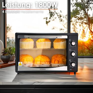 Міні-піч 45 літрів з конвекцією Електричний гриль 1800 Вт Конвекційна піч Піч для піци Внутрішнє освітлення З деком для випікання та решіткою для гриля Міні піч Мала духова шафа Міні піч