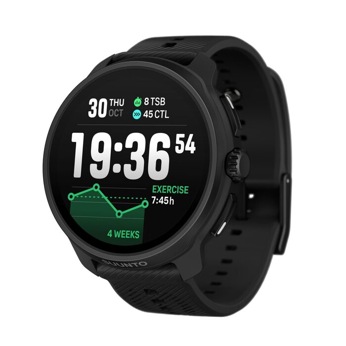 Спортивний GPS-годинник SUUNTO Race 2, яскравий 1,5-дюймовий сенсорний AMOLED-екран, тонший та легший дизайн, 16 днів роботи від батареї, офлайн-карти, точна навігація, понад 115 спортивних режимів, розширені показники тренувань, повністю чорний