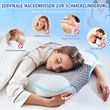 Ортопедична подушка для шиї з піни з ефектом пам&39яті Ергономічна подушка від болю в шиї, регульована по висоті подушка для сну на боці з дихаючим чохлом для спокійного сну, біла