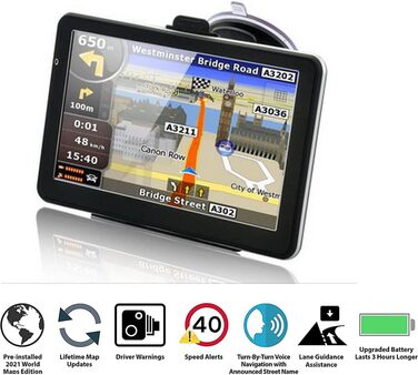 Навігаційні пристрої Riloer для автомобілів Універсальний GPS-навігаційний комплект, 7-дюймовий дисплей супутникової навігації з кронштейном FM-передавач, навігація по карті, багатомовні налаштування, відтворення MP3, з підставкою