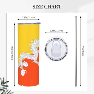 Кухоль з прямою трубочкою, дизайн прапор Королівства Бутан, дорожній кухоль з принтом, підходить для кемпінгу, офісу та дому, 590 мл