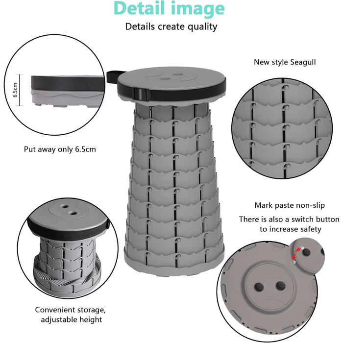 Портативний складаний стілець з подушкою, складний кемпінговий стілець, телескопічний складаний стілець для дорослих для походів, риболовлі, подорожей, барбекю, вантажопідйомність 200 кг з сумкою для перенесення, сірий