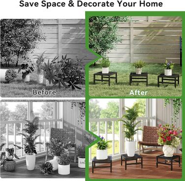 Підставка для рослин IBUYKE з 3 предметів, металева, для використання в приміщенні/на вулиці, міцна підставка для невеликих квіткових горщиків 30 см, сучасна квадратна полиця для рослин, підставка для вітальні, балкону, саду, чорна TMJ075B-3 чорна 30 см -