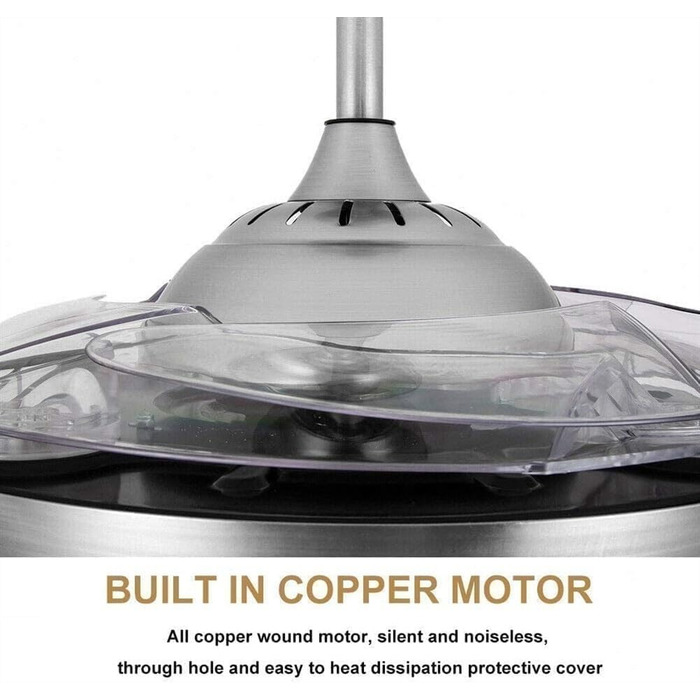 Безшумний стельовий вентилятор Кришталевий стельовий вентилятор з підсвічуванням Регульований, безшумний вентилятор з 6 швидкостям