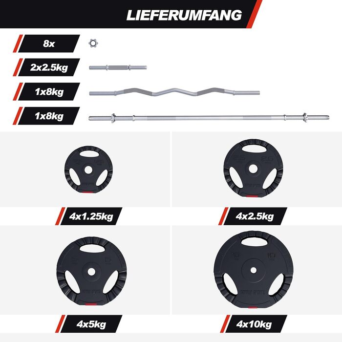 Силова лава GORILLA SPORTS - вкл. комплект штанг 100 кг, місце для зберігання, станція для віджимань, накладка для згинання рук, згинання ніг, режим &quotметелик&quot, тяга до найширшого хвата, регульована, чорно-біла - Багатофункціональна тренувальна лав