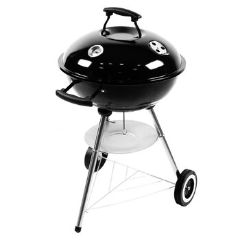 Портативний вугільний гриль з нержавіючої сталі для пікніка та кемпінгу. Малий гриль з кришкою, колесами та термометром. Розбірний гриль для саду, вечірок на відкритому повітрі. Розміри 47x49x80 см.