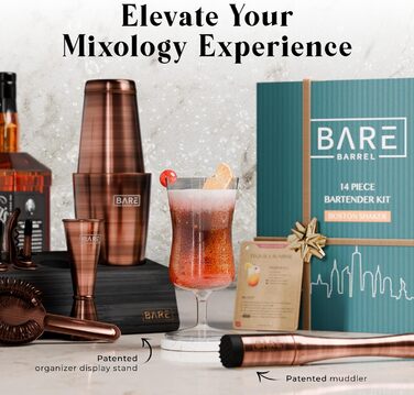 Професійний набір шейкерів для бармена Mixology з 14 предметів для коктейлів Martini (витримана мідь)