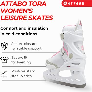 Жіночі ковзани ATTABO Tora для активного катання застібка на пряжці та липучці, міцна підтримка щиколотки, леза з нержавіючої сталі, комфорт та безпека для початківців та досвідчених ковзанярів, елегантний класичний дизайн, білі, розмір 40