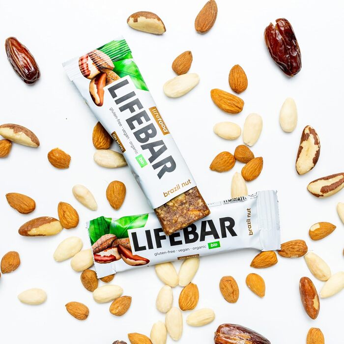 Енергетичні батончики Lifefood, веганські спортивні батончики, енергетичний батончик для піших прогулянок, їзди на велосипеді, фітнесу, органічний, без глютену, без лактози, без доданого цукру - 15 упаковок (15 x 40 г) (бразильський горіх)