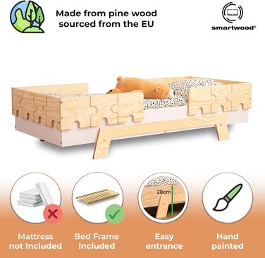 Дитяче ліжко SMARTWOOD з рейковою рамою та захистом від випадіння Puzzle BR2 Montessori односпальне для хлопчиків та дівчаток - Лі