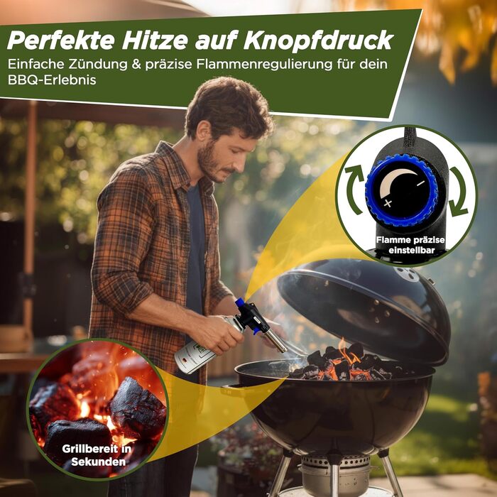 Газовий пальник GREEN CAMP з картриджем 227 г Зварювальний пальник, макс. температура 1300C Паяльна лампа з п&39єзорозпалом Кухонний пальник Бунзена (4 газові картриджі)