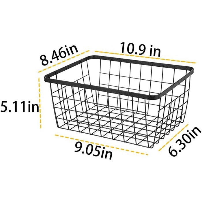 Кухонні металеві дротяні кошики, кошик для зберігання, дротяний кошик з ручками, для зберігання продуктів, органайзер, побутовий холодильник для шаф, комори, ванної кімнати, чорний, 4 предмети. Чорний, 4 шт., новий, малий