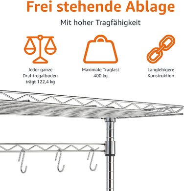 Кухонна полиця Storeo Basics 3, пекарська полиця з дерев&39яним столом, хромована, дерев&39яна, 61 см хромована, бежева