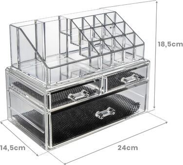 Органайзер для макіяжу, коробка для зберігання косметики з акрилу та пластику, прозора. Розміри 18,5х24х14,5 см, косметичний органайзер з висувними ящиками для дому. Ідеально підходить як ідея для подарунка.