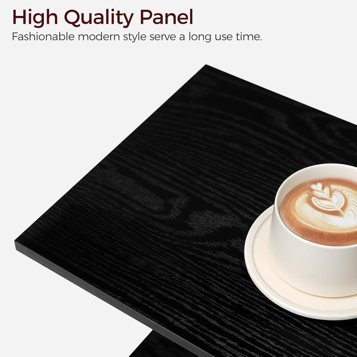 Журнальний столик із зарядною станцією, С-подібний приставний столик із сенсорним світлодіодним підсвічуванням, що перезаряджається, приставний столик до дивана з полицями, тумбочка для спальні, вітальні, чорний AETHB18UE01