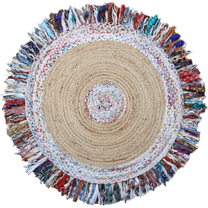 Індійський круглий килим ручної роботи CASAVANI, 12 різнокольорових кіл, килим кілім, натуральна китиця, бавовна чінді, джутовий к