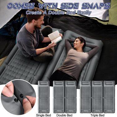 Килимок для сну для кемпінгу, потовщений надлегкий надувний матрац 12 см з подушкою та ножним насосом, водонепроникний надувний килимок для сну невеликого розміру для активного відпочинку, походів, піших прогулянок