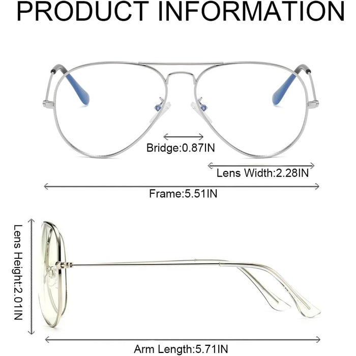 Окуляри з фільтром синього світла Junsika Класичні сонцезахисні окуляри-авіатори з металевою оправою без рецепта ПК Gaming Anti Bluelight окуляри унісекс A3 срібло