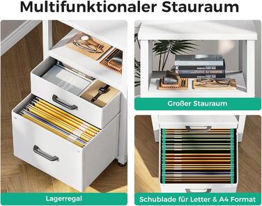 Письмовий стіл Coleshome з тканинними шухлядами, 140x80 см, двосторонній L-подібний стіл з шухлядою для документів, кутовий стіл з портом зарядки USB та розеткою, столи для домашнього офісу, білий 140x80 см