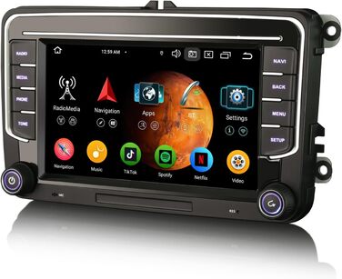 Дюймовий 8-ядерний 4 ГБ 64 ГБ Android 14 автомагнітола з GPS-навігацією для VW Crafter Amarok Caddy Polo 6R Transporter T6 Skoda Yeti Bluetooth CarPlay Android Auto WiFi 4G DSP DAB OBD2 USB DVB-T2 Canbus OPS SWC, 7-