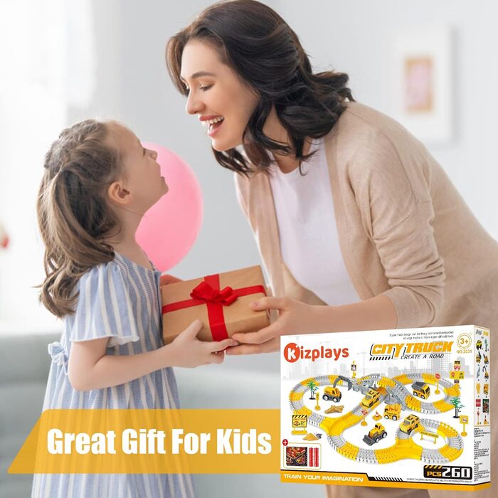 260pcs Car Racing Track 6 Cars Excavator Toy from Toy Cars Highway from 3 4 5 6 Years Boy Girl, Flexible Track Crane Games, Electr