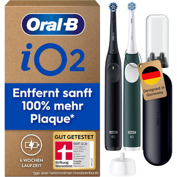 Зубна щітка електрична Oral-B iO Series 2 подвійний набір електрична зубна щітка, у комплекті 2 насадки, дорожній футляр 3 режими чищення для догляду за зубами, ПЕРЕВІРЕНО ЯКІСТЬ (2,2) за версією STIFTUNG WARENTEST, чорний/зелений Night Black/Forest Green