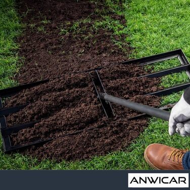 Гребінь для вирівнювання газону з нержавіючої сталі 60x30 см з ручкою 150 см - Міцний вирівнювач для рівномірного догляду за газоном - Ракель для вирівнювання піску та розгладження газону для саду та спортивних майданчиків