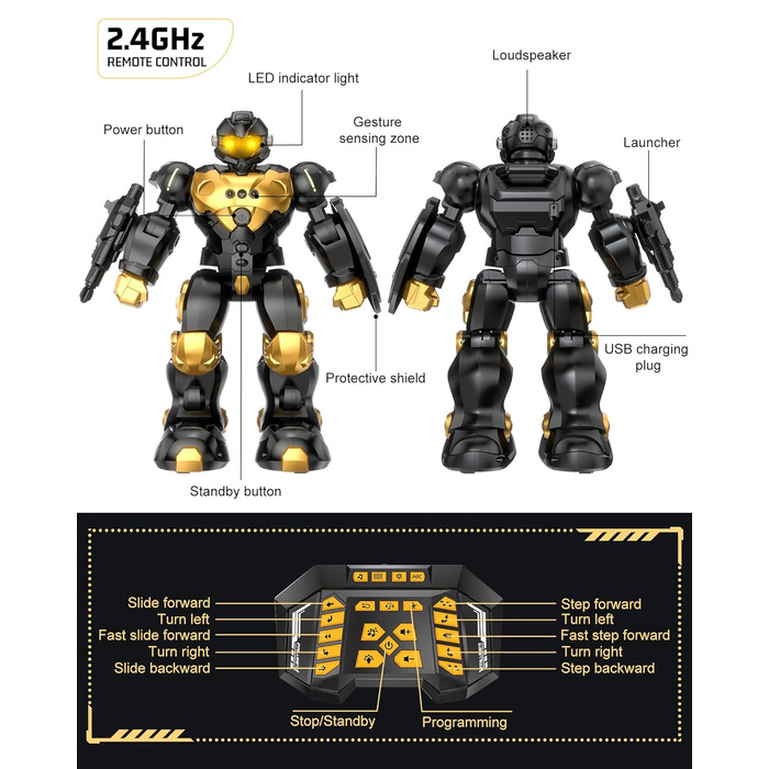 Робот для дітей від 5-10 років, з дистанційним управлінням, великий програмований розумний танцюючий крокуючий RC-робот-іграшка з управлінням жестами, для хлопчиків дівчаток, подарунок, чорний