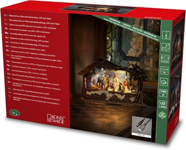 Світлодіодний водяний ліхтар Konstsmide, Вертеп, коричневий, наповнений водою, таймер 5 годин, 3 теплих білих світлодіоди, працює від батарейок та USB, для приміщень - 4286-000