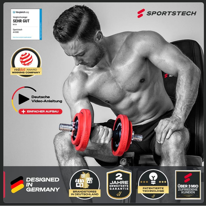 Набір гантелей Sportstech 2-в-1 із силіконовим покриттям, німецький якісний бренд