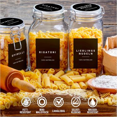 Етикетки для зберігання - Набір для кухні XXL Чорний - самоклеючі (288 шт. ) - Наклейки круглі мінімалістичні - водонепроникні Ети