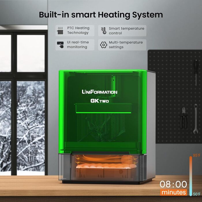 Із вбудованою системою нагріву та фільтром запахів, великий обєм збірки 228 * 128 * H245 мм, 8K MSLA Resin 3D Printer GKtwo 10.3&3