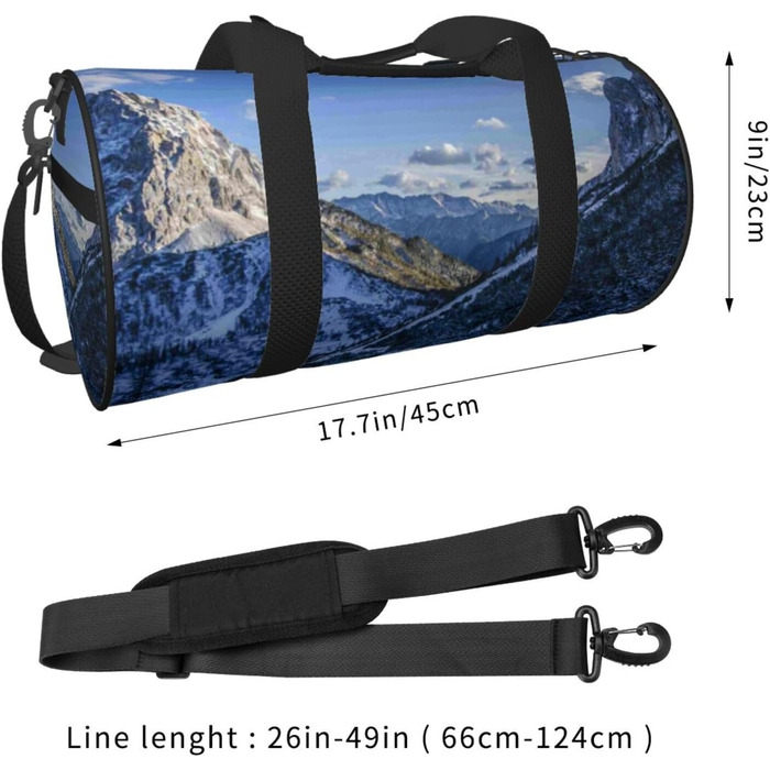 Спортивна сумка-мішок для подорожей, зимовий пейзаж з горами, сумка на ніч, чорна, універсальний розмір, дорожня сумка