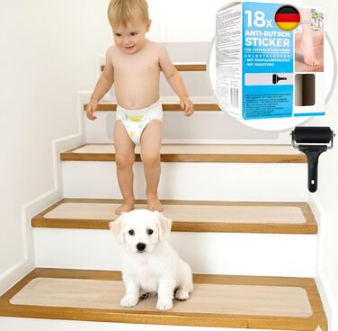 Протиковзкі сходи cocofy, 18 шт. XXL смужок (75x12 см) прозорих для внутрішніх сходів, міцне зчеплення завдяки спеціальній текстурі, зручні для шкарпеток, вкл. монтажний ролик, протиковзкі смужки для сходів 75 см x 12 см прозорі