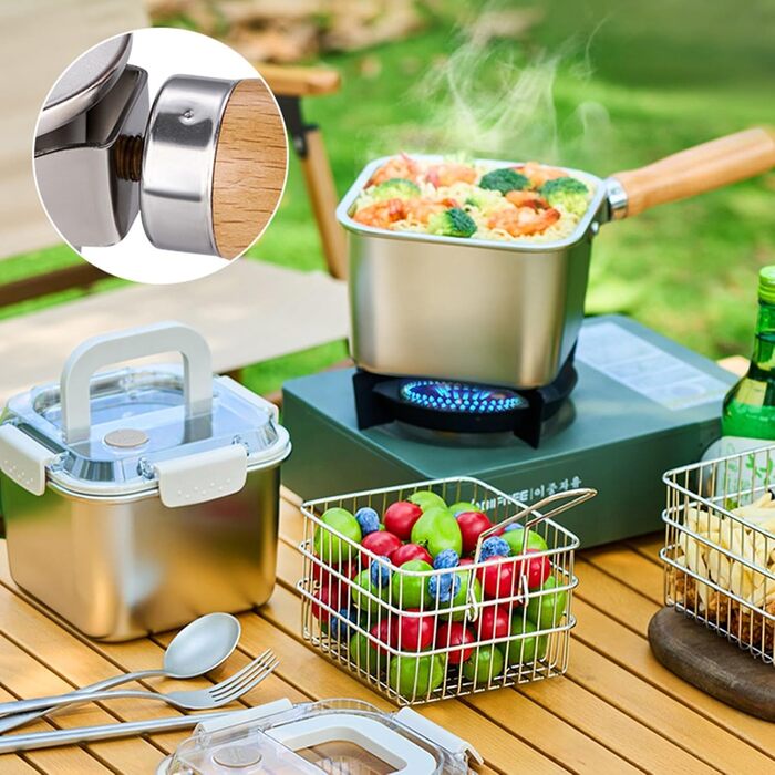 Набір посуду з нержавіючої сталі для кемпінгу, багатофункціональний, для смаження, приготування їжі на свіжому повітрі та портативного спорядження для кемпінгу, походів, нержавіюча кемпінгова плита