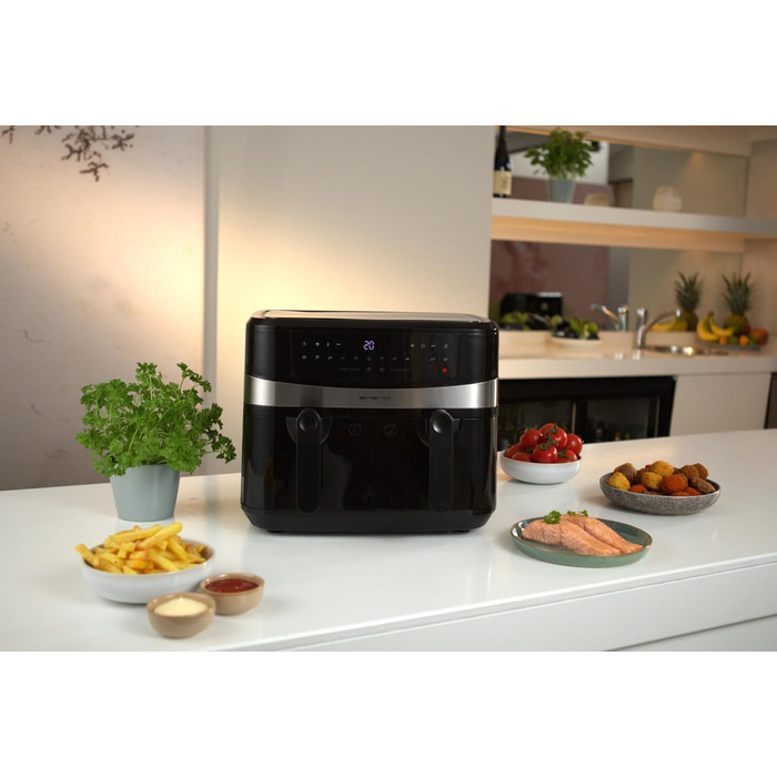Цифрова ПОДВІЙНА фритюрниця Emerio Фритюрниця Смаження гарячим повітрям без додаткової олії 2 шт. 5,0 л об'ємом 12 програм без бісфенолу А функція SMART FINISH (обидві завершені одночасно) AF-126672.4 2x4.5 літрів