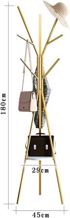 Підлогова вішалка для передпокою дерево - чорна вішалка висотою 180 см з полицею і 9 гачками для сумочки-куртки-шарфа, Freestandin