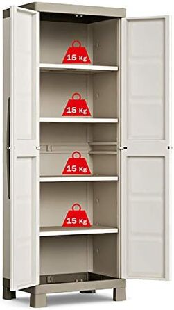 Висока пластикова шафа Keter Excellence, ШхГхВ 65x45x182 см, бежевий/сіро-коричневий, вкл. 4 полиці з регульованою висотою