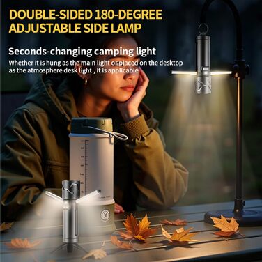 Телескопічний кемпінговий ліхтарик LIXADA, акумуляторний ліхтарик, світлодіодний багатофункціональний кемпінговий ліхтарик ємністю 5500 мАг, наметовий ліхтарик зі штативом, висувний складаний підвісний ліхтарик для походів, риболовлі, подорожей (чорний) 0