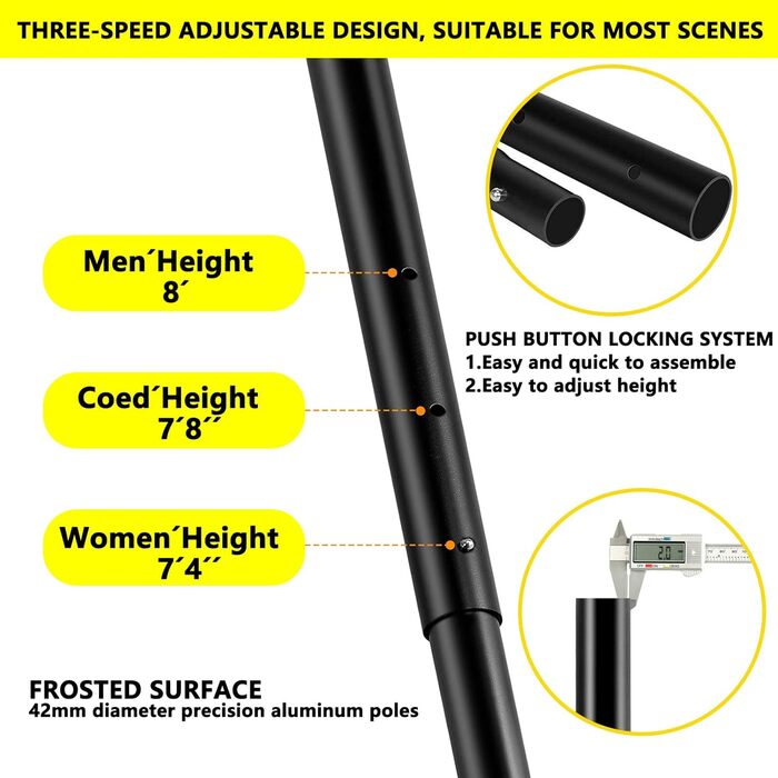 Волейбольна сітка Airist для вулиці з високою міцністю – з системою захисту від провисання, регульованими алюмінієвими стійками, професійний комплект для заднього двору та пляжу, з волейбольним м'ячем та жовтою сумкою для перенесення