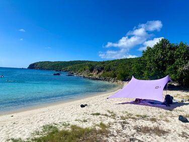 Пляжний намет Neso з піщаним якорем, портативний сонцезахисний навіс, 2,1 x 2,1 м, запатентовані посилені кути (кольори веселки), лавандовий
