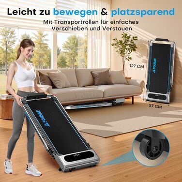 Домашня бігова доріжка, біговий килимок 5-в-1, складна бігова доріжка 12 км/год з нахилом 9, безщітковий двигун 2,75 к.с., ходун зі світлодіодним дисплеєм, сумісність із додатками, 12 програм, подвійний режим роботи, сріблясто-синій