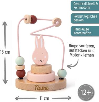Міні-петля для моторики Elefantasie Trixie з дерева ПЕРСОНАЛІЗОВАНА гра на кілочках з гравіюванням імені подарунок для новонародженого кролика