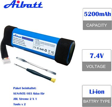 Замінний акумулятор ємністю 5200 мАг для Bluetooth-колонок JBL Xtreme 2, Xtreme2, XTREME2BLKAM, XTREME2BLUAM, замінний акумулятор для JBL SUN-INTE-103, акумулятор 21NR19/66-2. Замінний акумулятор для JBL Xtreme 2