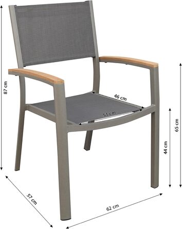 Стілець Dehner Colmar, приблизно 87 x 57 x 62 см, виготовлений з сертифікованого FSC тика / текстилю / алюмінію, антрациту Garden