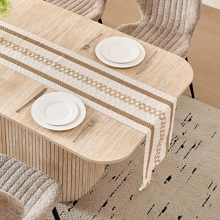 Прямокутний обідній стіл, сучасна стільниця з МДФ, кухонний стіл у скандинавському стилі, рейковий дизайн, підходить для вітальні та їдальні, жовтий травертин